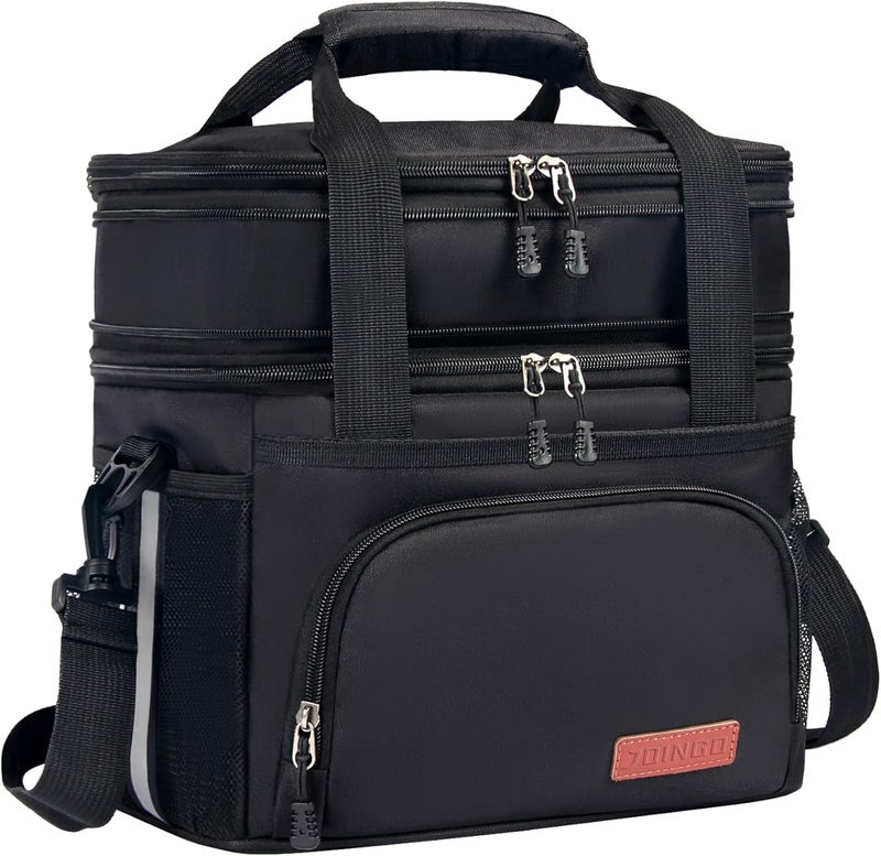 JOINGO Lunch Box For Men/Women,Large Double-layer Insulated Expandable Reusable Leakproof Cooler Bags For Adults,Lunch Bag With Adjustable Shoulder Strap For Office Travel Picnic（Black） - Image 1